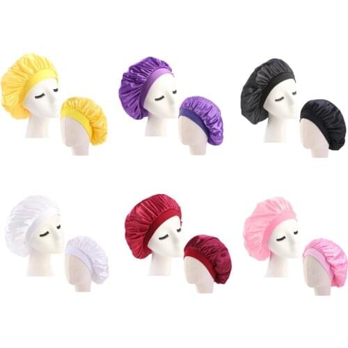 Hair Care Cap Hot Sale Parent-Child Elastic Wide Edge Night Sleep Hat Polyester Silk Dome Family For Ladies Satin Bonnet