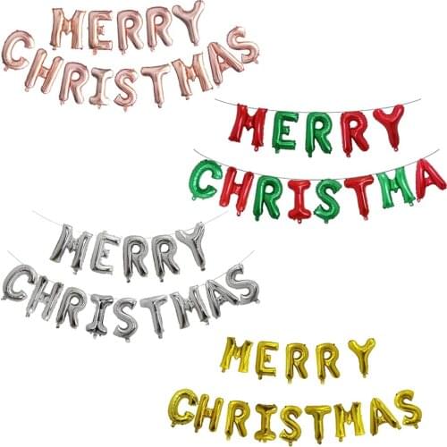 1 Set Multicolor Merry Christmas Foil Balloons 16inch Gold Silver Letter Air Globos Happy New Year Xmas Party Decoration Banner