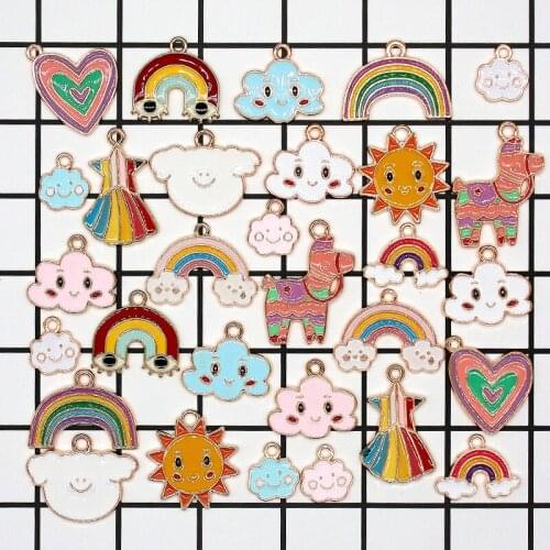 10pcs Mixed Color Oil Drop Rainbow Clouds Horse Enamel Charm DIY Jewelry Bracelet Necklace Pendant Gold Tone Float Finding XL861