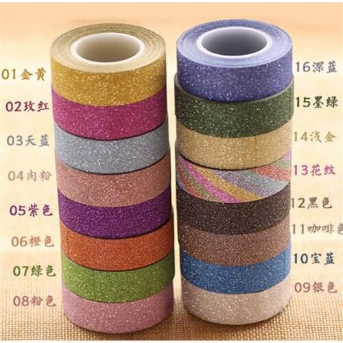 15mmx10m Chives glitter tapes color Dividing Stickers border masking adhesive paper washi tape DIY Scrapbooking Hand account