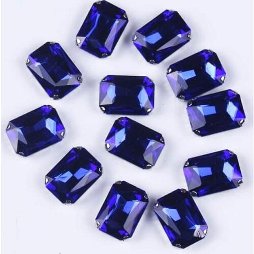 18MM Glitter Rectangle Rhinestones For Needlework With Silver Claw Stones and Crystals Craft Sew on Rhinestones For Clothes DIY