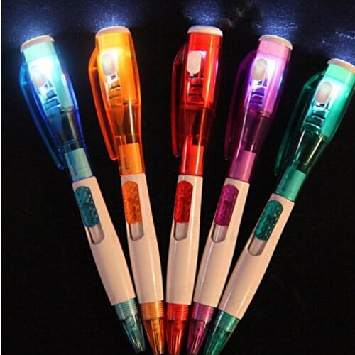 200pcs new unique ballpoint pen led light flashlight pen multi-function ball-point pen school office supplies studediamond pen