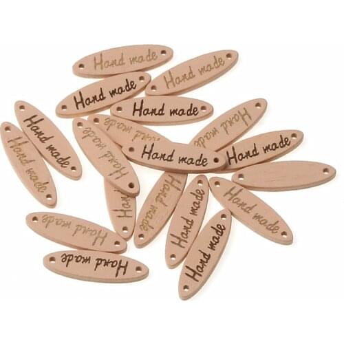 50pcs 2 Hole "Hand Made" Wood Buttons Applique tags DIY Scrapbooking Craft Sewing Woodwork Accessories 8x28mm