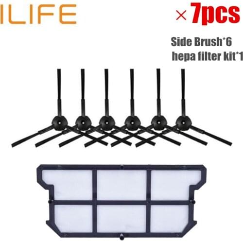 7pcs/set ilife v7 robot Vacuum Cleaner Parts kit (hepa filter kit+Side Brush*6) Chuwi ILIFE v7