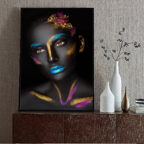 Africa Nude Woman Canvas Pantings on The Wall Posters and Prints Black Makeup Girl Cuadros Pictures for Home Decoration No Frame