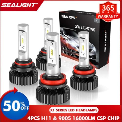 SEALIGHT 4PCS 9005/HB3 H11/H8/H9 Car Lights LED 20000LM 100W Headlight Bulbs Combo Package CSP Chips 6000K Canbus led Headlamp