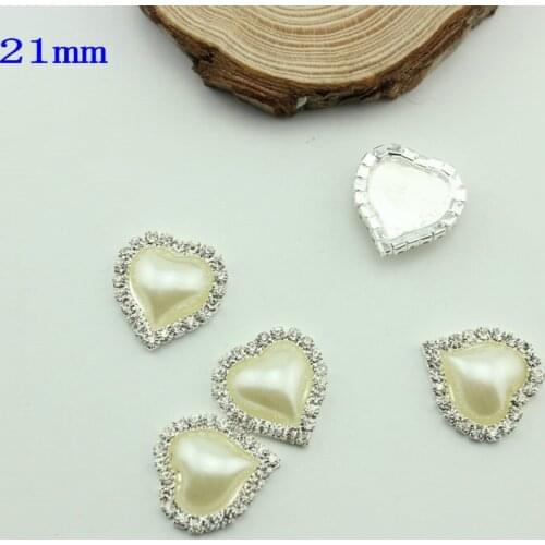 Free Shipping Wholesale 60pcs/lot 21mm Flat Back Rhinestone Pearl Heart Button For Hair Flower Wedding Invitation BHP15012