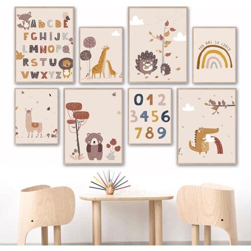 Letters Number Alpaca Giraffe Crocodile Fox Lion Canvas Painting Nursery Nordic Posters And Prints Wall Pictures Kids Room Decor