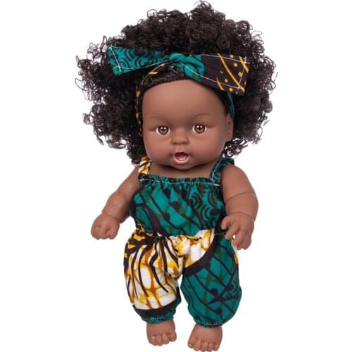 Black African Black Dolls Lifelike Explosion Head Wear A Headscarf Baby Cute Curly Black 8-inch Reborn Clothes Vinyl Baby Toy