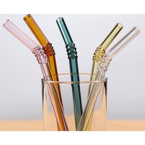 Colourful Glass Straw Color Straw Reusable Drinking High Glass Straw Heat-Resisting Sturdy Bent Straight Drink Straws Accessorie