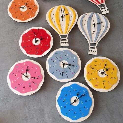 Nordic Style Doughnut Shape Wooden Mute Wall Clock Kids Bedroom Home Decoration