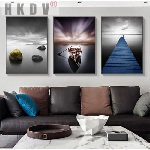 GREN Realist Boat Bridge Lake Poster Landscape Pictures Canvas Painting Modern Wall Art Living Room Posters Prints Home Decor