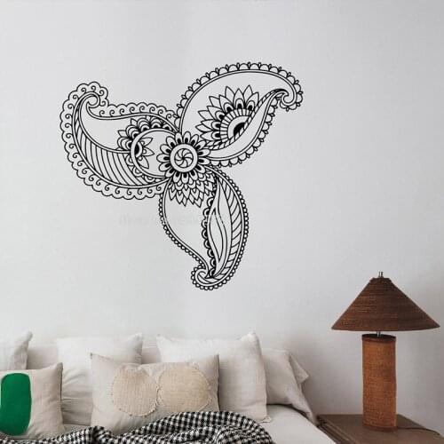 Henna Paisley Flower Wall Sticker Mehndi Floral Pattern Vinyl Decal Indian Ornament Art Hindu Decor Home Room Ethnic Decor LL780