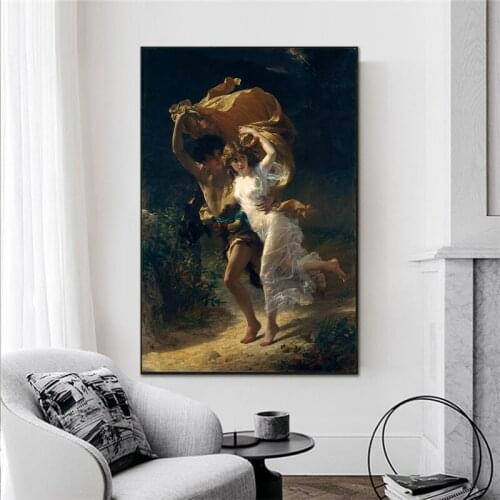 Famous Painting Posters and Prints Wall Art Canvas Painting Pierre Auguste Cot The Storm Pictures for Living Room Decor