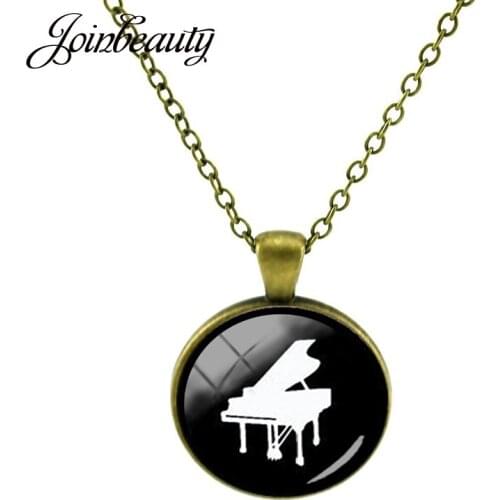 JOINBEAUTY Piano Violin Photo Pendants Musical Instruments Necklaces Glass Dome Statement Necklaces Concert Party Jewelry T765