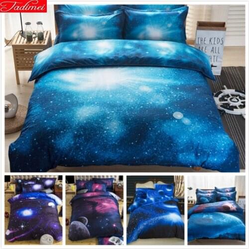 3D Galaxy Bedding Set Single Double Twin/Queen 2pcs/3pcs/4pcs Bedclothes Bed Linen Universe Outer Space Duvet Cover Kid Boy 1.5m