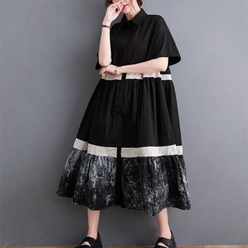 Korea Style Print Floral Patchwork Loose Sweet Girls Street Fashion Blouse Dress 2021 New Arrival Cotton Women Casual Dress