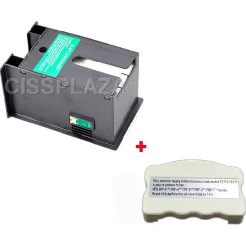CISSPLAZA 1pc T6711 Waste Ink Maintenance Box + Resetter compatible For Epson WF 7720 7715 7210 L1455 ET-16500 WF-3540 WF-3520
