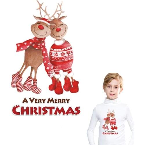 Beautiful Merry Christmas Gift Iron On Transfer For Clothing DIY Washable Thermal Sticker Cute Design On Kid Clothes Patches Top