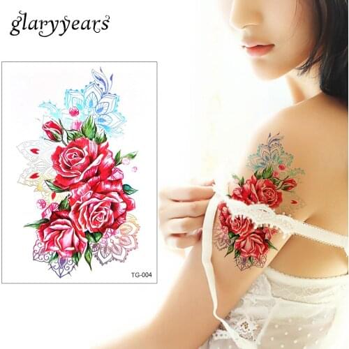 Glaryyears 5 Pieces/lot Laser Shiny Tattoo Sticker TG Temporary Beauty Flower Butterfly Decal DIY Body Art Tattoo Water Transfer