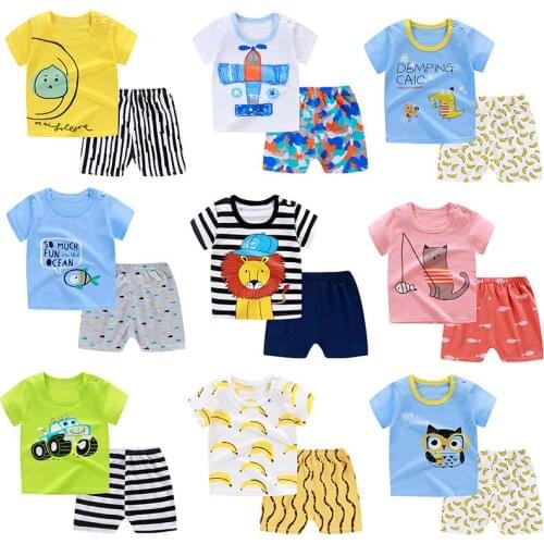 2021 Summer Children Clothing Sets Baby Boy T-shirt Cartoon Dinosaur Cotton Baby Girl Casual Clothing Sets for 1-5 Years Old Kid