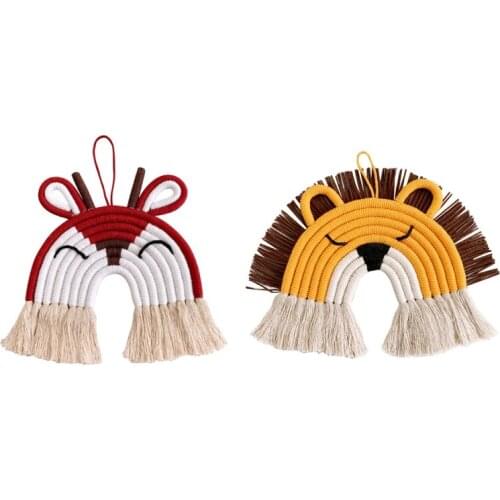 Macrame Cotton Rope Woven Cartoon Deer/Lion Animal Tapestries Pendant Children Nursery Room Wall Hanging Decorations