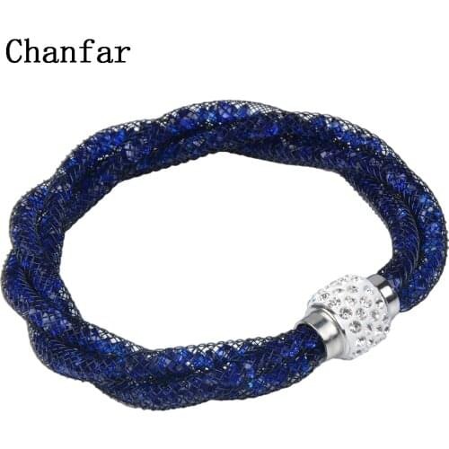 Fashion 3 tube braided mesh bracelet with magnetic crystal ball women bracelet