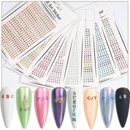 1Pc Holographic Nail Art Sticker 3D English Letter Design Nail Decals English Alphabet Designer Nail Foil Manicure Tips 12x7.5cm