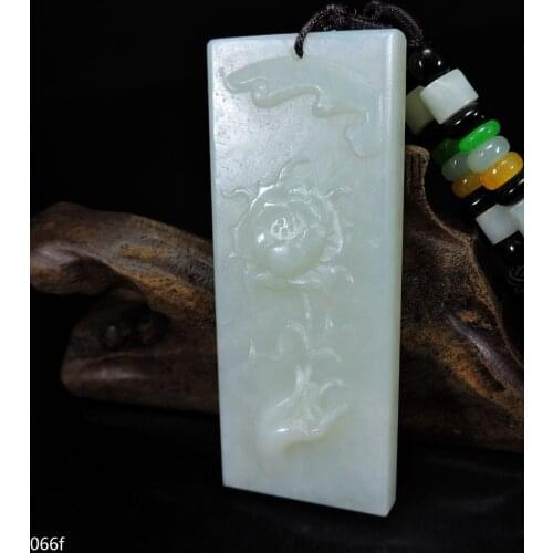 Jade Jewelry Certified Hetian Jade Pendant Hand-Carved buddha hand&lotus flower Jadeite Necklace Pendant Gift No Treatment 066f