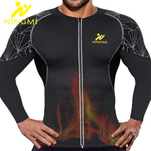 NINGMI Sauna Shirt Neoprene suit Weight Loss Waist Trainer Shirt for Men Corset Vest Jacket with Zipper Body Shaper Tank Tops