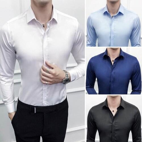 New Arrival 2021 Men Solid Shirts Long Sleeve Office Shirt For Men Plus Size Business Mens Tuxedo Shirts Plain White Shirt L-5XL