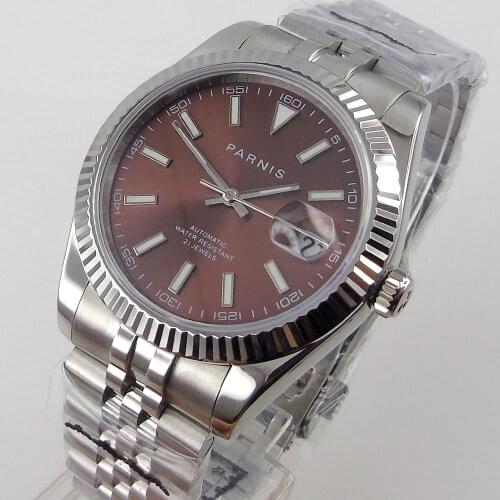 New Arrival Parnis 39.5mm Mens Watch MIYOTA 8215 Automatic Movement Date Cyclops Sapphire Glass Jubilee Bracelet Coin Bezel