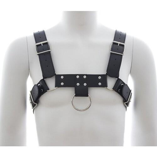 New Bar Male DJ Costume Black Leather Belt Nightclub Sexy Gogo Dancing Performance Clothing Muscle Male Ring Chest Belt B1141