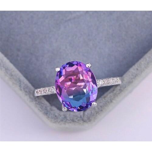 Charm Female Blue Purple Stone Ring Vintage Silver Color Rainbow Wedding Rings For Women Crystal Promise Love Engagement Ring