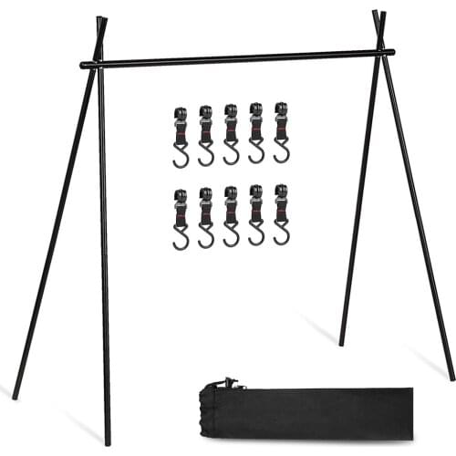 Outdoor Camping Hanging Rack Cookware Rack Camping Pot Pan Lamp Holder Folding Hanging Rack with 10 Hooks Camping Accessory