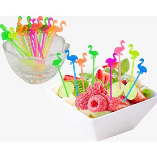 50pcs Summber Party Supplies Recyclable Flamingo Food Picks Buffet Cupcake Fruit Fork Dessert Salad Sticks Toothpicks