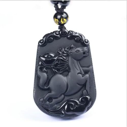 Natural obsidian twelve zodiac is a horse mascot male model female pendant o10