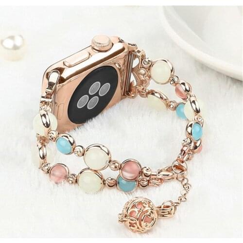 Wristband Strap for Apple Watch SE 40mm 44mm 38mm 42mm Women Night Luminous Pearl Bracelet Fashion iWatch Band Series 6 5 SE 4 3