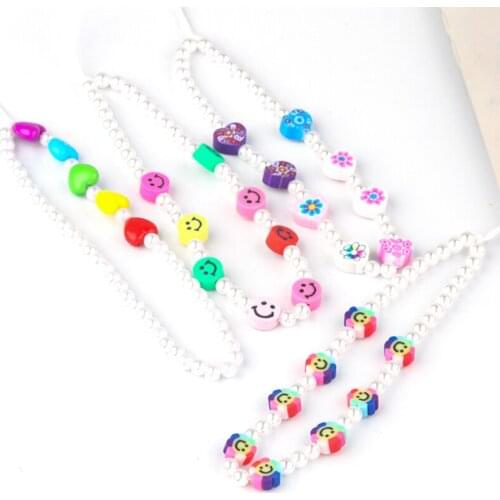 2021 New 15.5cm Pearl Beads Smiling Beads Mobile Phone Strap Lanyard Soft Pottery Rope Phone Chain Anti-lost Handmade Lanyard