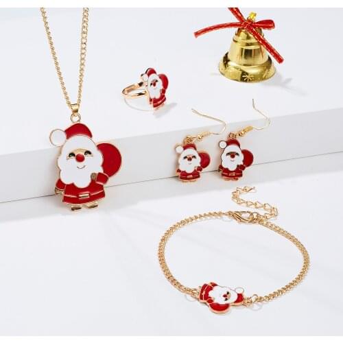 Christmas Necklace Ring Earring Bracelet Jewelry Four Set With Elk Moon Christmas Tree For Women Girl Temperament Jewelry