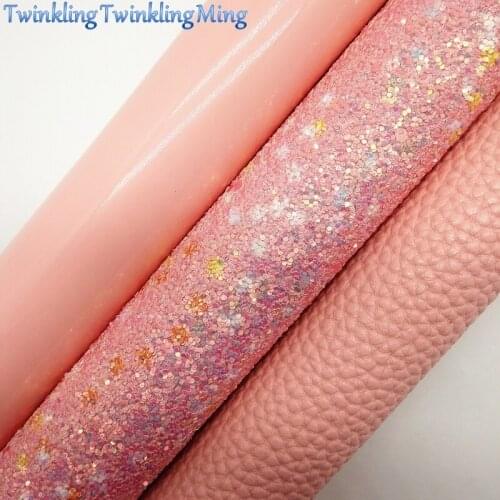 PINK Glitter Fabric, Litchi Synthetic Leather, Patent Faux Fabric Sheets For Bow A4 21x29CM Twinkling Ming XM002F