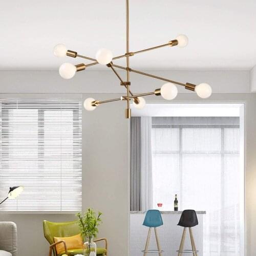Ganeed Sputnik Modern Ceiling Light 6 Lights Brushed Brass Mid Century Lighting Gold Fixture for Hallway Bar Kitchen Lighting