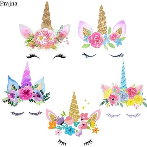Prajna Heat Transfer Vinyl Unicorn Girl Patch Iron On Transfer For Clothes T-Shirt Transfer Sticker Cartoon Thermal PVC Applique