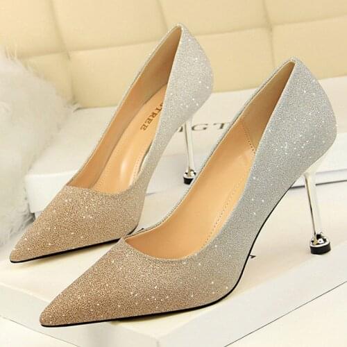BIGTREE Shoes Fashion Woman Pumps Shiny Pumps Gradient Color Matching Women Heels New Women Shoes Stiletto Heels Wedding Shoes