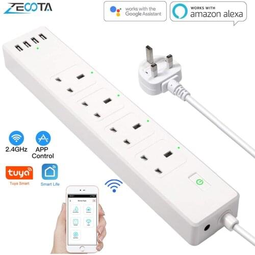 WiFi Smart Power Strip Surge Protector UK Plug Socket Outlets 6ft Extension Cord Remote Control Tuya Smartlife Alexa Google Home