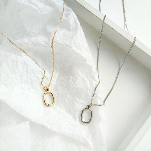 Minimalist Gold Silver Color Chain Geometric Oval Circle Pendant Choker Necklace Women Man Hip Hop Long Necklace