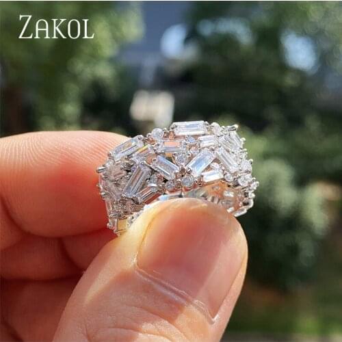 ZAKOL Luxury Geometric Cubic Zirconia Women Band Rings Stylish Girl Party Accessories Daily Wearable Jewelry Ring Drop Shipping