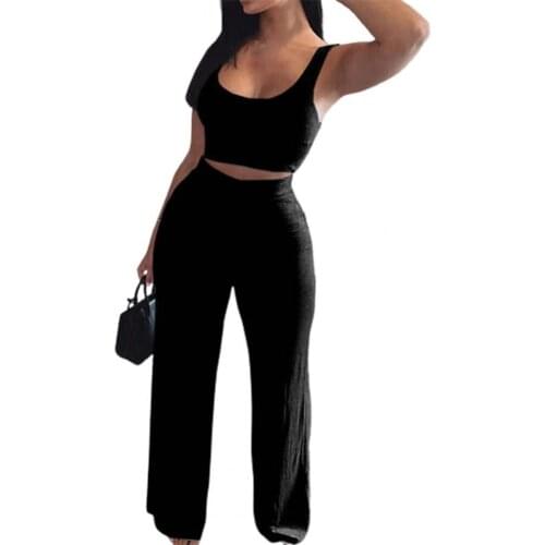 Ladies pant sets womem 202 Slim Sexy Sling Navel Exposed Tube Top Flared Legs Pants Set for Daily Life Street wear Black xxxl