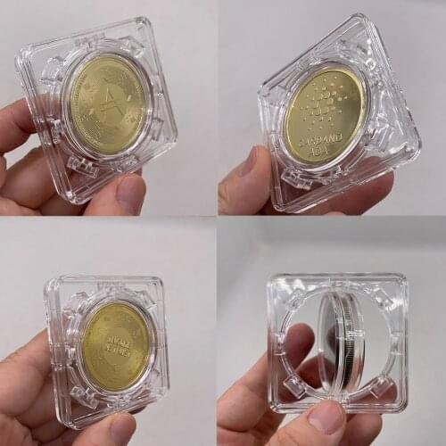 Gold Bitcoin Coin with Spin rotatory showing Case Litecoin Eth XRP Doge IOTA Cardano ADA FIL Shiba Cryptocurrency Metal coin