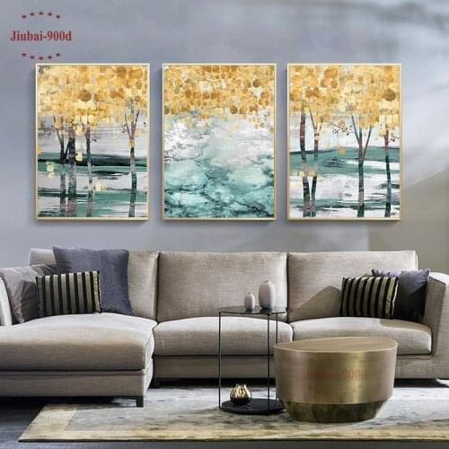 Golden Forest Landscape Nordic Wall Art Canvas Painting Abstract Scape Art Poster Print Wall Picture for Living Room Home Decor